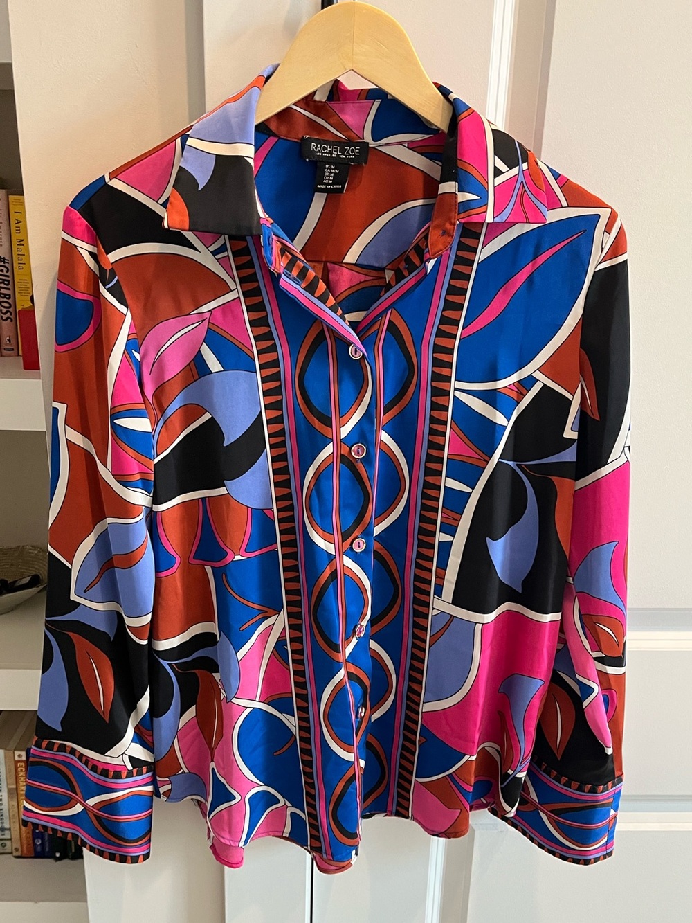 Rachel Zoe Long Sleeve Multicolor Pucci Style Geometric Print Button Up-Medium